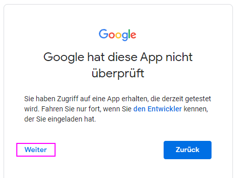 Google OAuth2 Unverified App