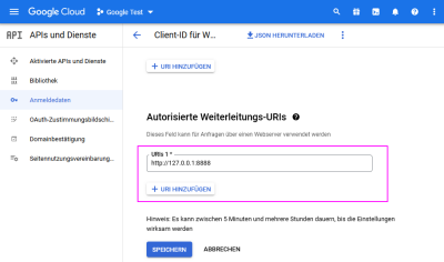 Google OAuth2 App Weiterleitungs-/Redirect-URI