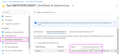 Microsoft OAuth2 App Client secret erstellen und kopieren