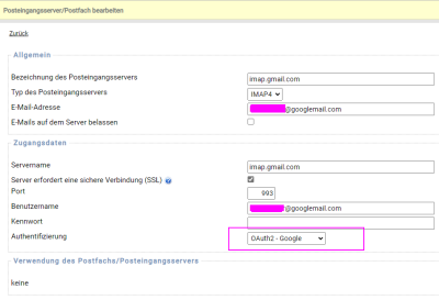Google OAuth2 App IMAP Postfach
