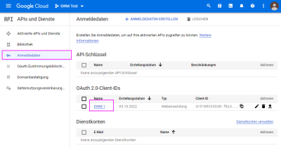 Google OAuth2 App Liste der OAuth2 Clients